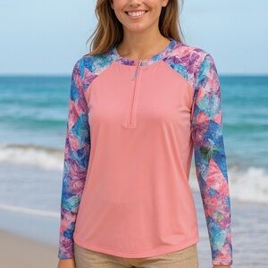 🌸 Silver Bait Performance Long Sleeve Shirt – Pink & Watercolor Floral (XL)